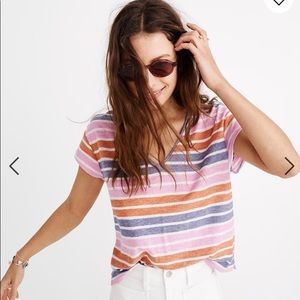 MADEWELL V Neck Striped Cotton Tee